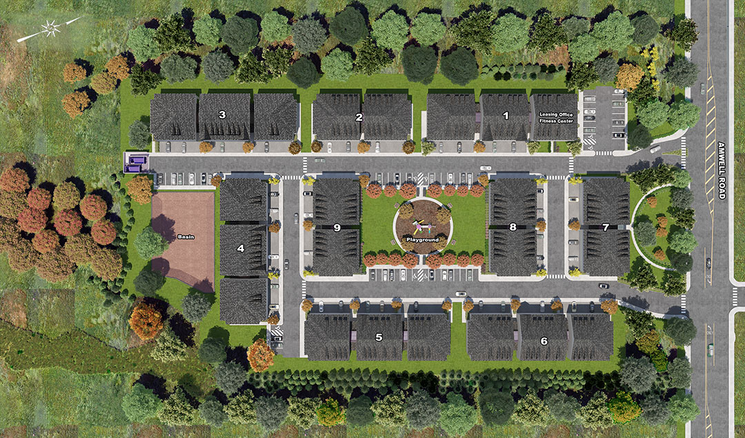 Rendered site plan of the Amwell Terrace property